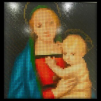 Painting titled ""Raphael's Virgin"" by Mamà Dots Roma, Original Artwork, Oil Mounted on Wood Stretcher frame