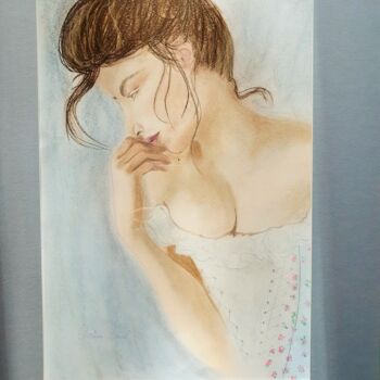 Desenho intitulada "portrait romantique…" por Maman Aigle, Obras de arte originais, Pastel