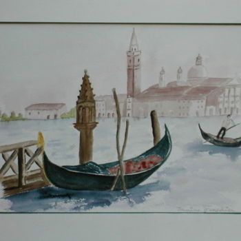 Painting titled "Une gondole à Venise" by Mamija, Original Artwork