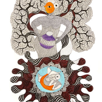 "mother tree" başlıklı Tablo Man Singh Durga Bai Vyam tarafından, Orijinal sanat, Akrilik