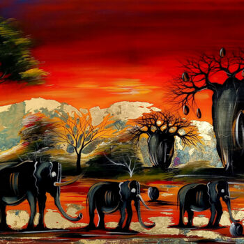 Painting titled "Africa" by Mancouto, Original Artwork, Acrylic Mounted on Wood Stretcher frame