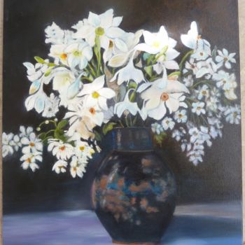 Painting titled "BOUQUET BLANC" by Mandin, Original Artwork, Oil