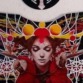 Peinture intitulée "Girl & Red Birds" par Drakman Kut Kut, Œuvre d'art originale, Bombe aérosol