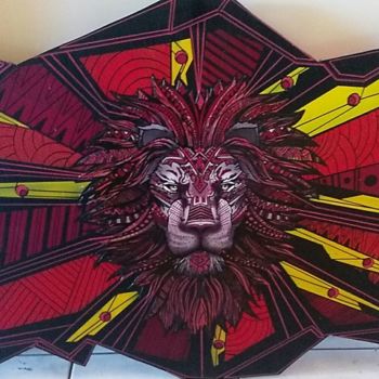 Картина под названием "Red Lion" - Drakman Kut Kut, Подлинное произведение искусства, Рисунок распылителем краски