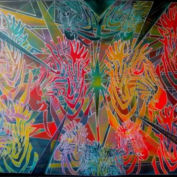Painting titled "Multi Zebra" by Drakman Kut Kut, Original Artwork, Spray paint