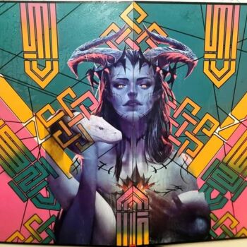 Collages titled "Divinity of snake" by Drakman Kut Kut, Original Artwork, Spray paint