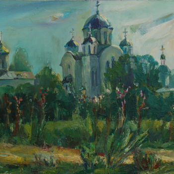 Malarstwo zatytułowany „The Cathedral in th…” autorstwa Romantic, Oryginalna praca, Olej