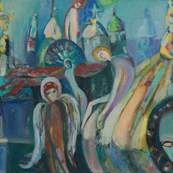 Malarstwo zatytułowany „Angels on the roof.” autorstwa Romantic, Oryginalna praca, Olej