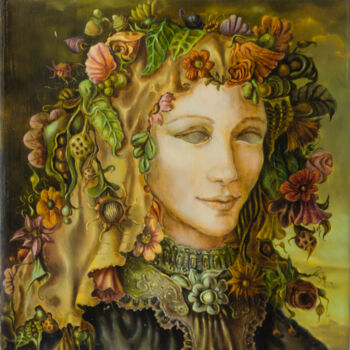 Schilderij getiteld "Woman Portrait with…" door Mandy Sand, Origineel Kunstwerk, Olie