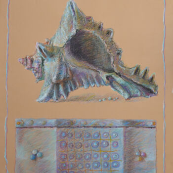 Desenho intitulada "Blue Shell" por Mandy Sand, Obras de arte originais, Pastel