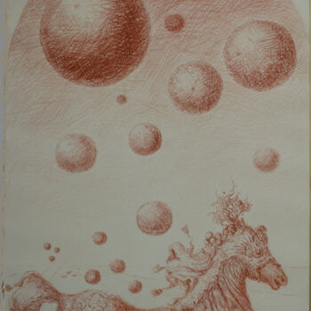 Dibujo titulada "Horse with balloons" por Mandy Sand, Obra de arte original, Lápiz