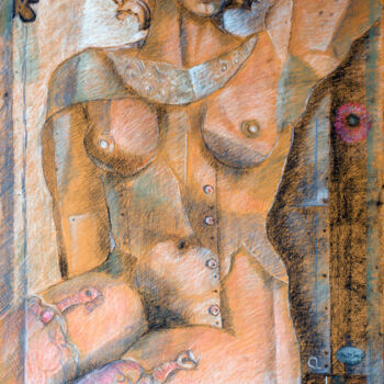 Drawing titled "Nude with buttons" by Mandy Sand, Original Artwork, Pencil