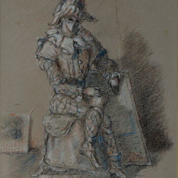 Drawing titled "Siting clown" by Mandy Sand, Original Artwork, Pastel