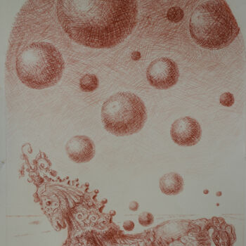 Dessin intitulée "Horse with Balls" par Mandy Sand, Œuvre d'art originale, Crayon