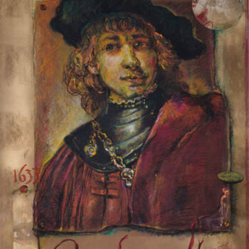 Collagen mit dem Titel "Rembrandt 1633" von Mandy Sand, Original-Kunstwerk, Papier
