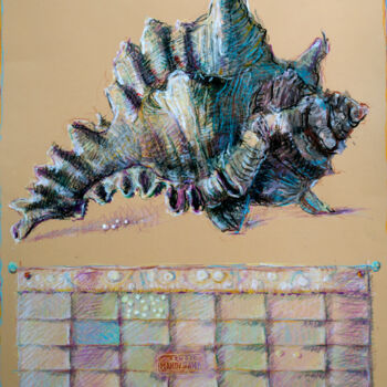 Zeichnungen mit dem Titel "Blue Shell 2" von Mandy Sand, Original-Kunstwerk