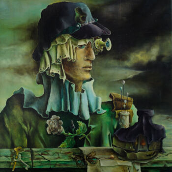 Malerei mit dem Titel "THE COLLECTOR" von Mandy Sand, Original-Kunstwerk, Öl