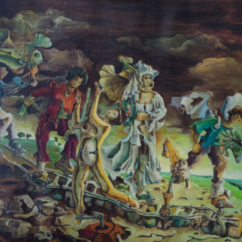 Ζωγραφική με τίτλο "A parade on the rai…" από Mandy Sand, Αυθεντικά έργα τέχνης, Λάδι