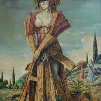 Pittura intitolato "Wooden Woman" da Mandy Sand, Opera d'arte originale, Olio