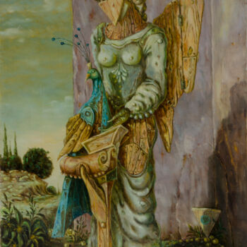 Malerei mit dem Titel "Prey Angel" von Mandy Sand, Original-Kunstwerk, Öl