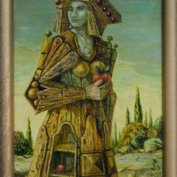 Malerei mit dem Titel "Wooden woman with a…" von Mandy Sand, Original-Kunstwerk, Öl