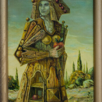 Painting titled "Wooden woman with a…" by Mandy Sand, Original Artwork, Oil