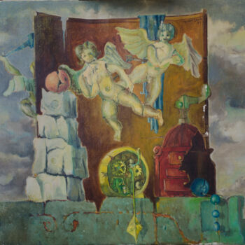 Malerei mit dem Titel "Angels on Stage" von Mandy Sand, Original-Kunstwerk, Öl