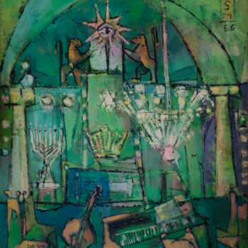 Ζωγραφική με τίτλο "Synagogue "Unirea S…" από Mandy Sand, Αυθεντικά έργα τέχνης, Λάδι