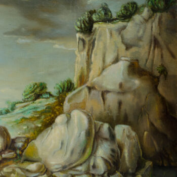 Schilderij getiteld "Rocky landscape" door Mandy Sand, Origineel Kunstwerk, Olie