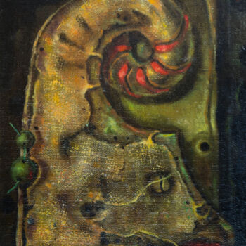 Schilderij getiteld "Golden shell" door Mandy Sand, Origineel Kunstwerk, Olie