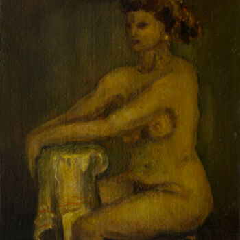 Ζωγραφική με τίτλο "Sitting Nude in bro…" από Mandy Sand, Αυθεντικά έργα τέχνης, Λάδι