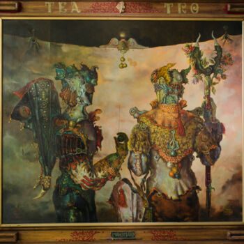 Painting titled "Teatro" by Mandy Sand, Original Artwork, Oil Mounted on Wood Panel