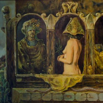 Malerei mit dem Titel "Nudas Veritas" von Mandy Sand, Original-Kunstwerk, Öl