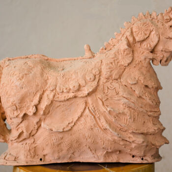 Sculpture titled "Dressed Horse" by Mandy Sand, Original Artwork, Ceramics