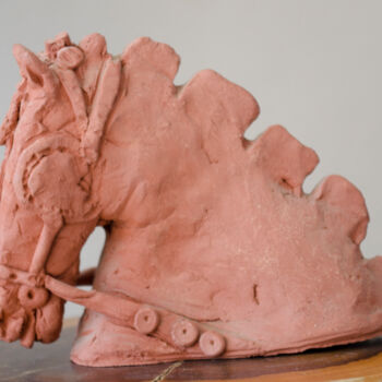 Sculpture titled "Horse bust" by Mandy Sand, Original Artwork, Ceramics