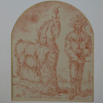 Tekening getiteld "A man and a horse" door Mandy Sand, Origineel Kunstwerk, Krijt