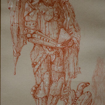 Drawing titled "Angel with eagle" by Mandy Sand, Original Artwork, Conté