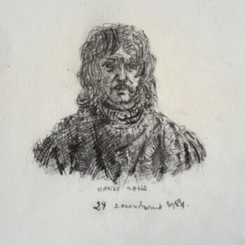 Disegno intitolato "Self-Portrait 1987" da Mandy Sand, Opera d'arte originale, Carbone