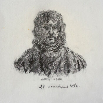 Dessin intitulée "Self-Portrait 1987" par Mandy Sand, Œuvre d'art originale, Fusain