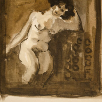 Ζωγραφική με τίτλο "Leaning Nude" από Mandy Sand, Αυθεντικά έργα τέχνης, Ακουαρέλα