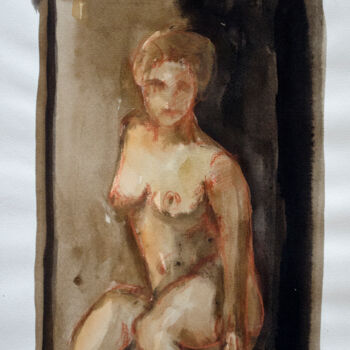 Painting titled "Sitting Nude" by Mandy Sand, Original Artwork, Watercolor