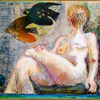 Painting titled "Sitting Nude  with…" by Mandy Sand, Original Artwork, Pastel