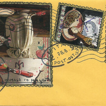 Drawing titled "Envelop and stamps" by Mandy Sand, Original Artwork, Ink