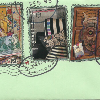 Drawing titled "Envelop and stamps…" by Mandy Sand, Original Artwork, Ink