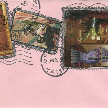 Desenho intitulada "Envelop and stamps…" por Mandy Sand, Obras de arte originais, Tinta