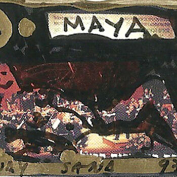 Drawing titled "Stamp - 10 Maya" by Mandy Sand, Original Artwork, Ink