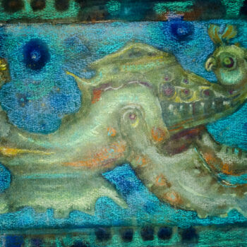 Painting titled "Bird on blue backgr…" by Mandy Sand, Original Artwork, Pastel