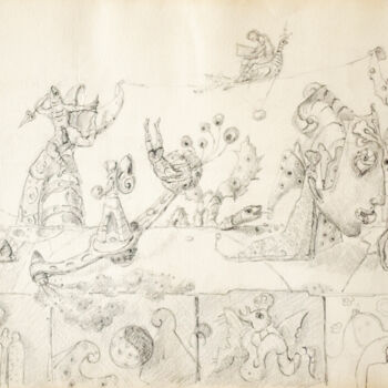 Zeichnungen mit dem Titel "Dali's House" von Mandy Sand, Original-Kunstwerk, Bleistift
