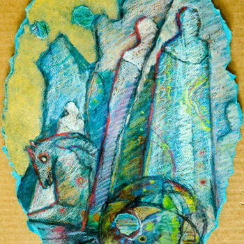 Malerei mit dem Titel "Figures and horse" von Mandy Sand, Original-Kunstwerk, Pastell