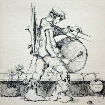 Rysunek zatytułowany „Drummer-1” autorstwa Mandy Sand, Oryginalna praca, Ołówek